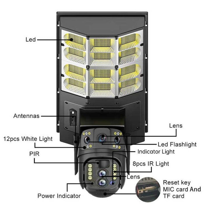 Solar Street Light With 4G Wifi 10X Dual-Lens Monitoring Hd Camera - Memory 128Gb Sd Card