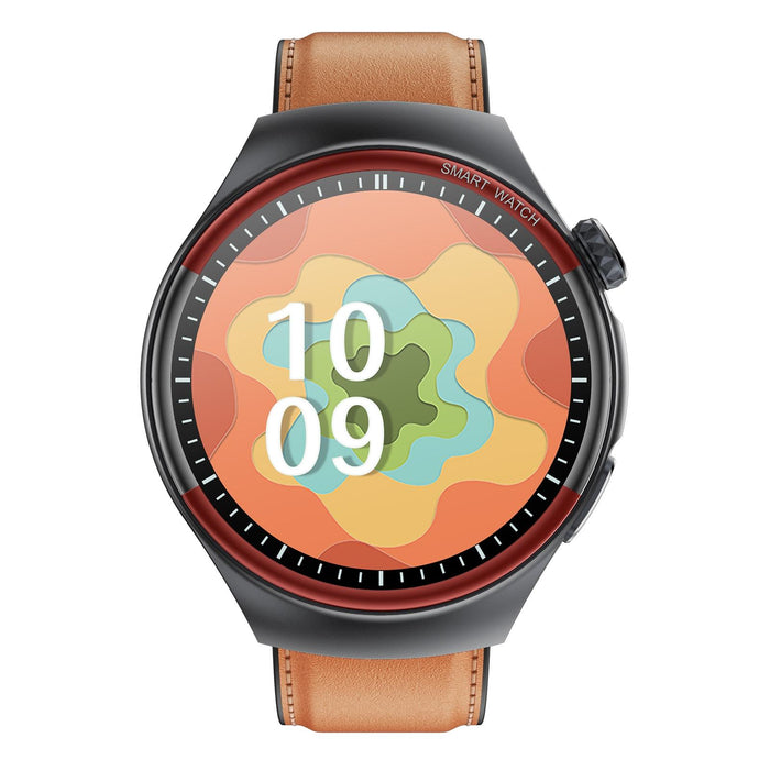 Round Screen Smart Watch Bt Call Health Tracking Leather