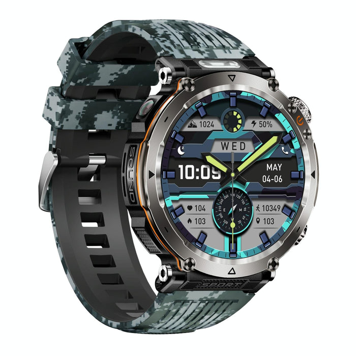 Waterproof Camo Smart Watch Flashlight Banknote Detector Compass