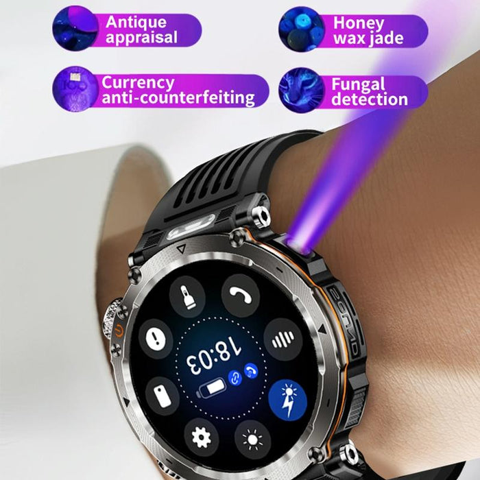 Waterproof Camo Smart Watch Flashlight Banknote Detector Compass