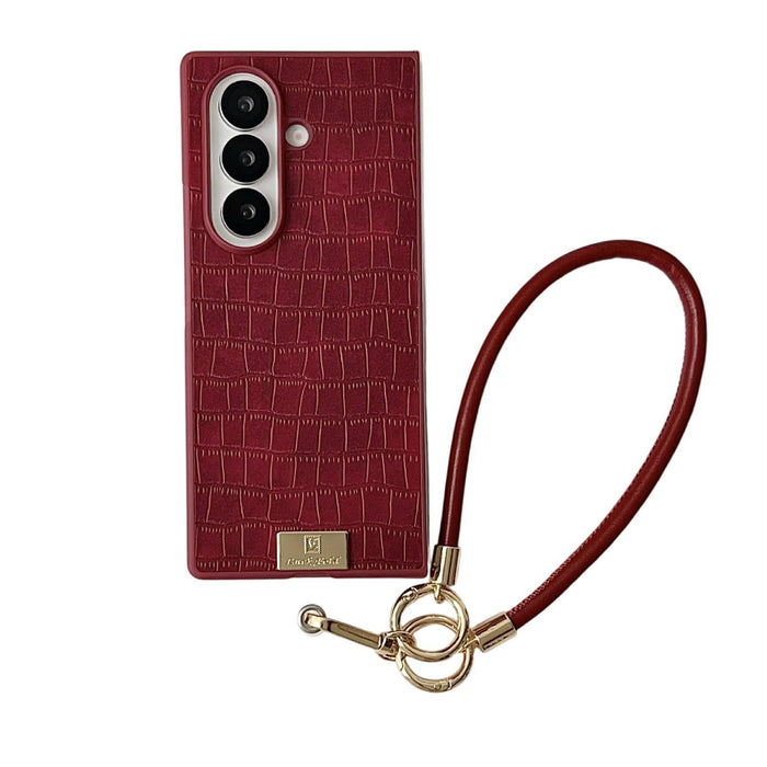 For Samsung Galaxy Z Fold7 5G Crocodile Texture Tpu Phone Case With Strap Red