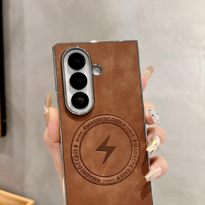 For Samsung Galaxy Z Fold7 5G Electroplated Pc Sheepskin Invisible Magnetic Magsafe Folding Phone Case