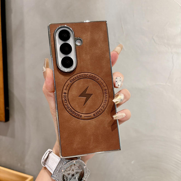 For Samsung Galaxy Z Fold7 5G Electroplated Pc Sheepskin Invisible Magnetic Magsafe Folding Phone Case