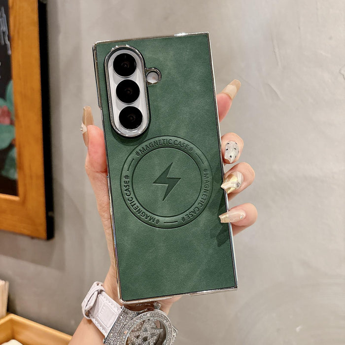 For Samsung Galaxy Z Fold7 5G Electroplated Pc Sheepskin Invisible Magnetic Magsafe Folding Phone Case