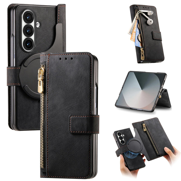For Samsung Galaxy Z Fold7 5G For Samsung Galax Z Fold7 5G Retro Magsafe Magnetic Zipper Wallet Leather Phone Case