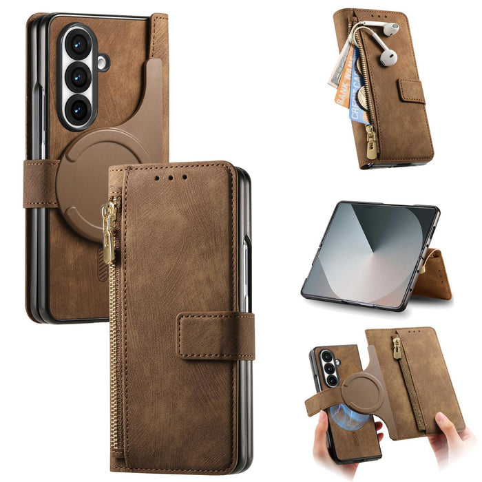 For Samsung Galaxy Z Fold7 5G For Samsung Galax Z Fold7 5G Retro Magsafe Magnetic Zipper Wallet Leather Phone Case