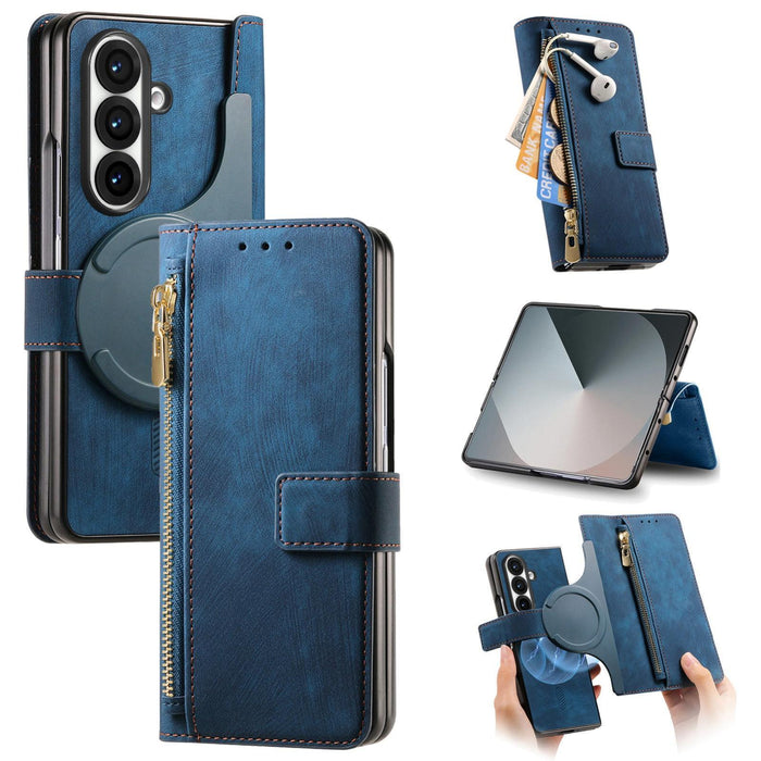 For Samsung Galaxy Z Fold7 5G For Samsung Galax Z Fold7 5G Retro Magsafe Magnetic Zipper Wallet Leather Phone Case