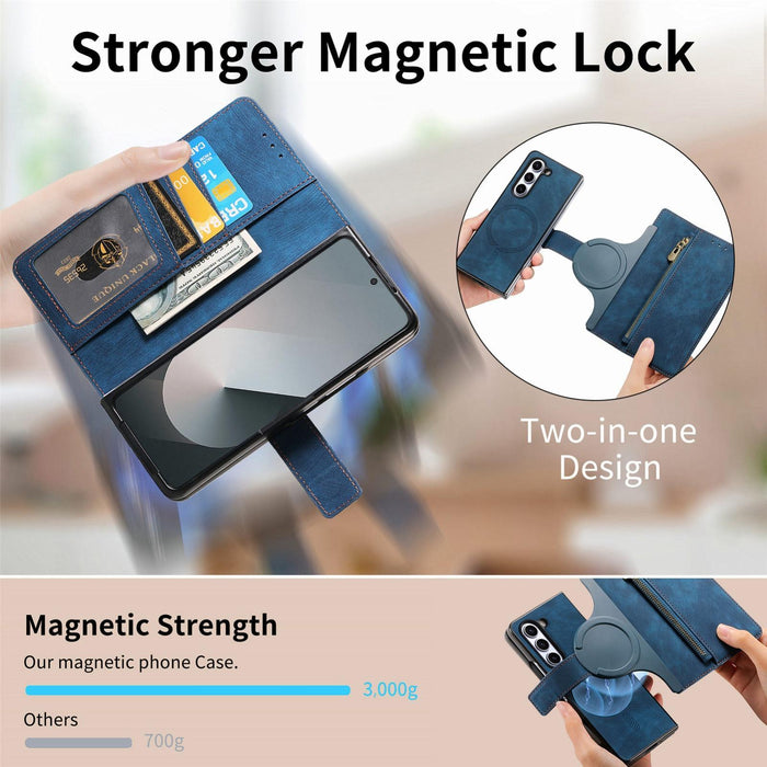 For Samsung Galaxy Z Fold7 5G For Samsung Galax Z Fold7 5G Retro Magsafe Magnetic Zipper Wallet Leather Phone Case