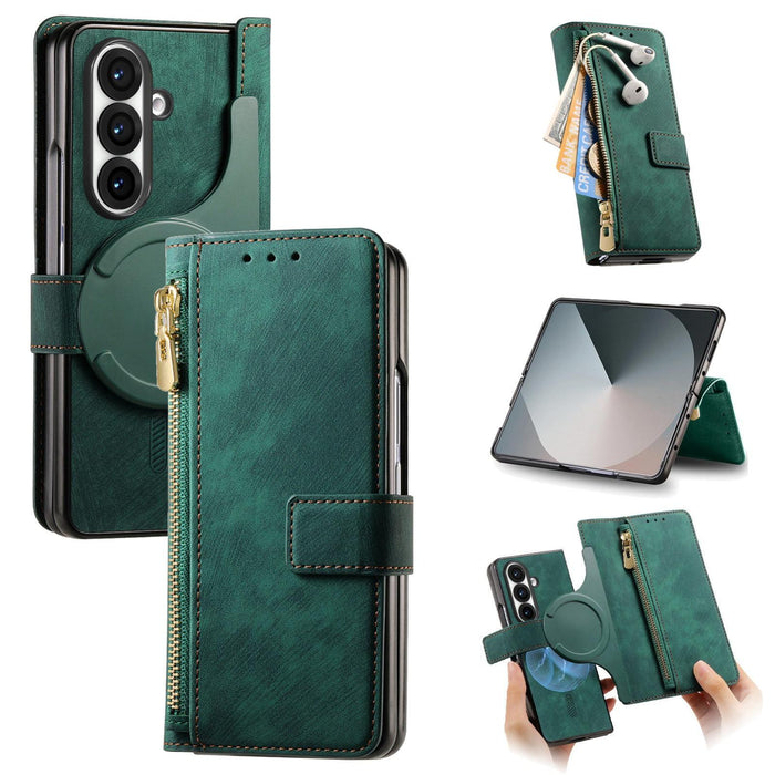 For Samsung Galaxy Z Fold7 5G For Samsung Galax Z Fold7 5G Retro Magsafe Magnetic Zipper Wallet Leather Phone Case