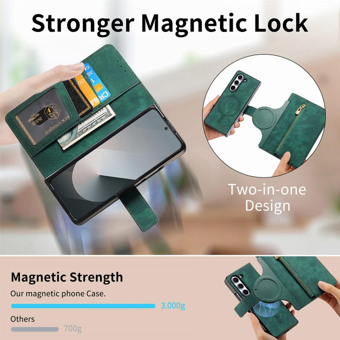For Samsung Galaxy Z Fold7 5G For Samsung Galax Z Fold7 5G Retro Magsafe Magnetic Zipper Wallet Leather Phone Case