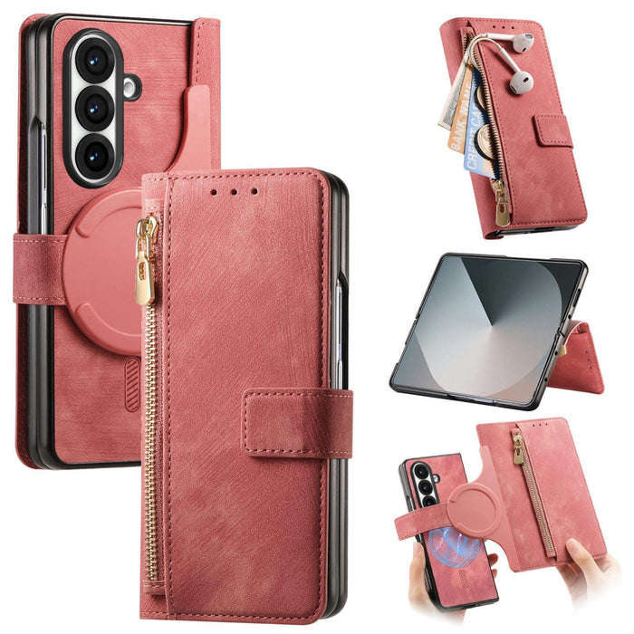 For Samsung Galaxy Z Fold7 5G For Samsung Galax Z Fold7 5G Retro Magsafe Magnetic Zipper Wallet Leather Phone Case