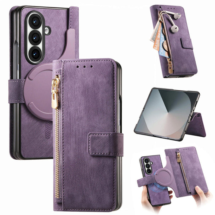 For Samsung Galaxy Z Fold7 5G For Samsung Galax Z Fold7 5G Retro Magsafe Magnetic Zipper Wallet Leather Phone Case