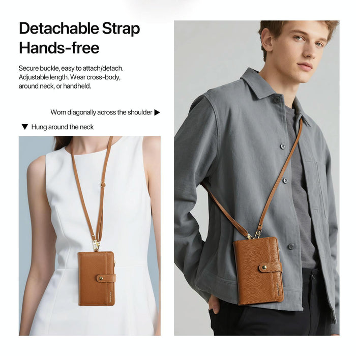 Pu Leather Rfid Multi-Card Wallet With Lanyard