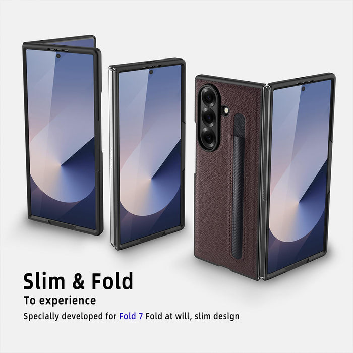 For Samsung Galaxy Z Fold7 5G Integrated Litchi Skin Phone Case With Pen Slot Without Pen