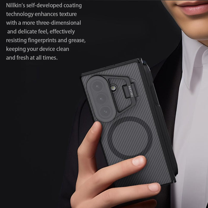 For Samsung Galaxy Z Fold7 5G Camshield Prop Transparent Mirror Cover Magsafe Magnetic Translucent Pc Phone Case With Stylus Black