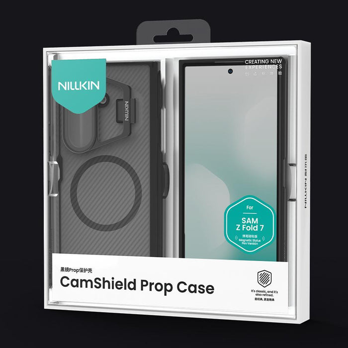 For Samsung Galaxy Z Fold7 5G Camshield Prop Transparent Mirror Cover Magsafe Magnetic Translucent Pc Phone Case With Stylus Black