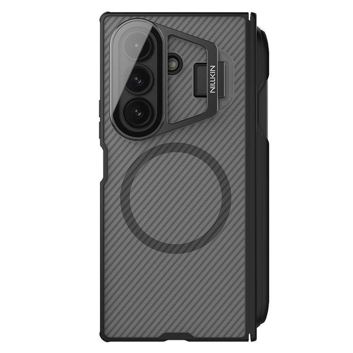 For Samsung Galaxy Z Fold7 5G Camshield Prop Transparent Mirror Cover Magsafe Magnetic Translucent Pc Phone Case With Stylus Black