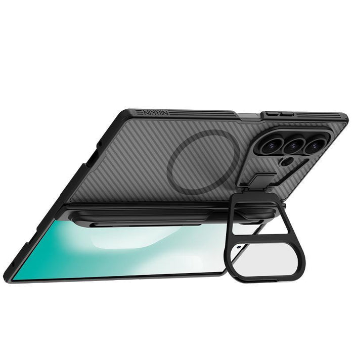 For Samsung Galaxy Z Fold7 5G Camshield Prop Transparent Mirror Cover Magsafe Magnetic Translucent Pc Phone Case With Stylus Black