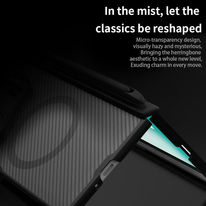 For Samsung Galaxy Z Fold7 5G Camshield Prop Transparent Mirror Cover Magsafe Magnetic Translucent Pc Phone Case With Stylus Black