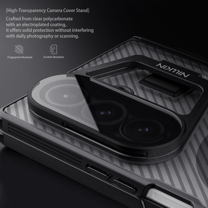 For Samsung Galaxy Z Fold7 5G Camshield Prop Transparent Mirror Cover Magsafe Magnetic Translucent Pc Phone Case With Stylus Black