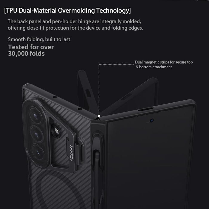 For Samsung Galaxy Z Fold7 5G Camshield Prop Transparent Mirror Cover Magsafe Magnetic Translucent Pc Phone Case With Stylus Black