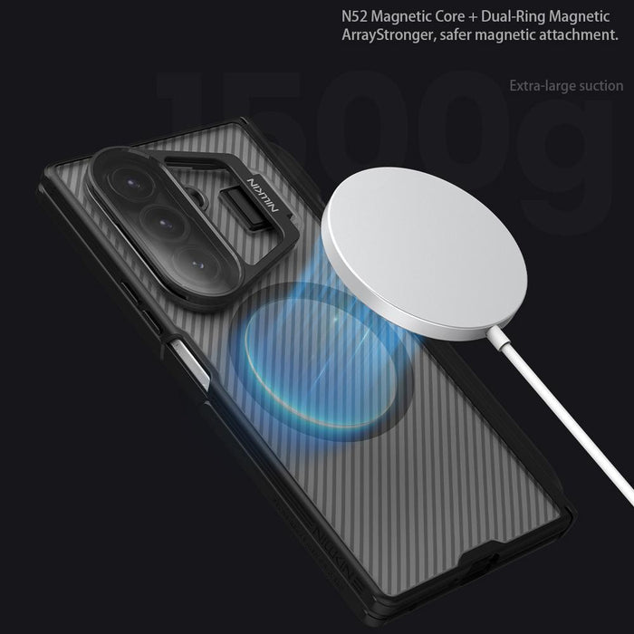 For Samsung Galaxy Z Fold7 5G Camshield Prop Transparent Mirror Cover Magsafe Magnetic Translucent Pc Phone Case With Stylus Black