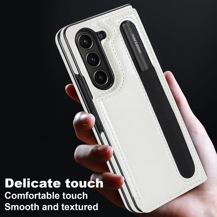 For Samsung Galaxy Z Fold7 5G Full Coverage Fold Double Buckle Pu Phone Case With Pen Slots