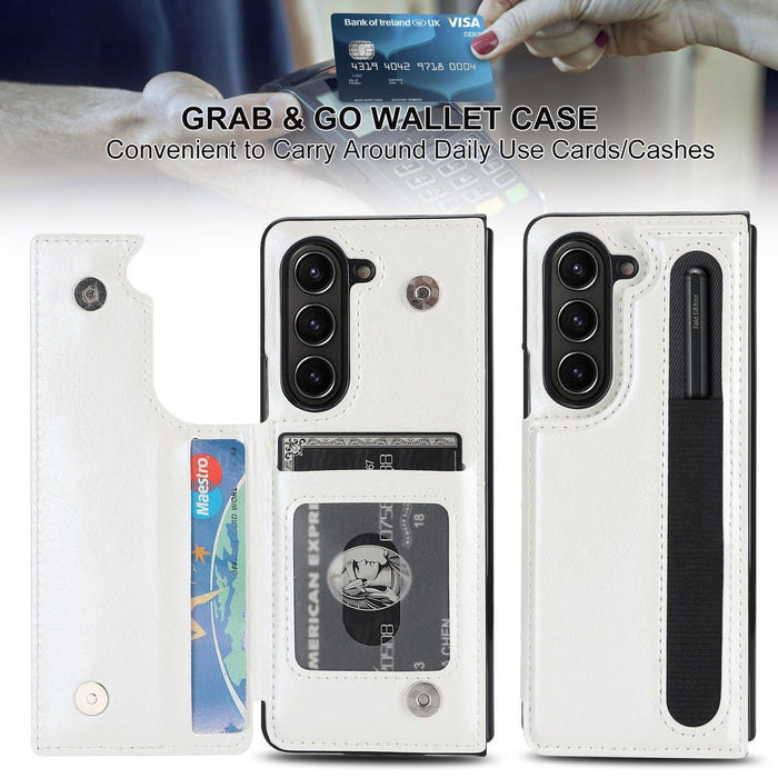 For Samsung Galaxy Z Fold7 5G Full Coverage Fold Double Buckle Pu Phone Case With Pen Slots