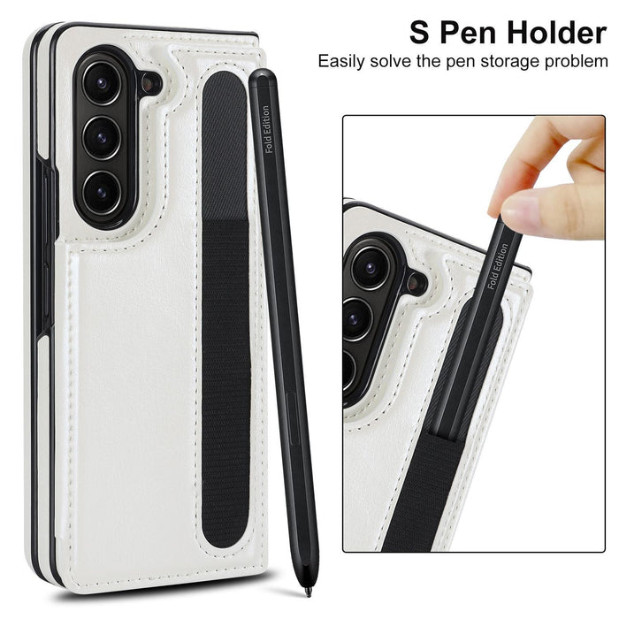 For Samsung Galaxy Z Fold7 5G Full Coverage Fold Double Buckle Pu Phone Case With Pen Slots