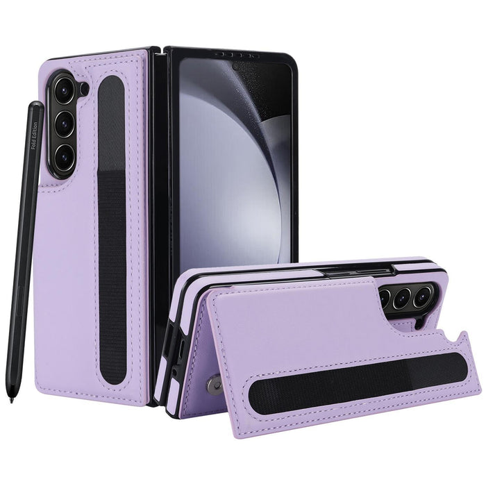 For Samsung Galaxy Z Fold7 5G Full Coverage Fold Double Buckle Pu Phone Case With Pen Slots