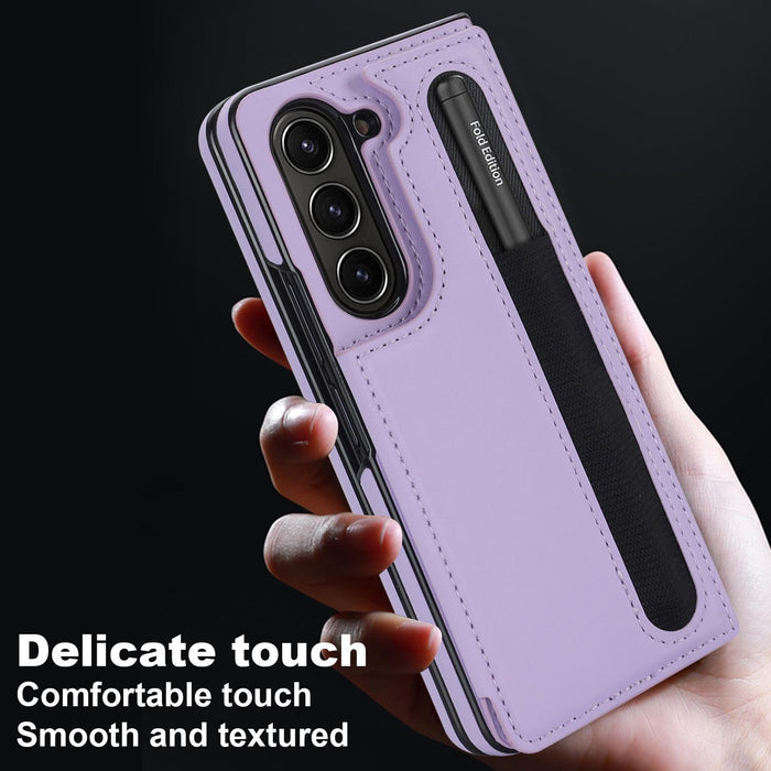 For Samsung Galaxy Z Fold7 5G Full Coverage Fold Double Buckle Pu Phone Case With Pen Slots