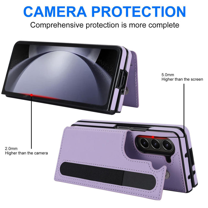 For Samsung Galaxy Z Fold7 5G Full Coverage Fold Double Buckle Pu Phone Case With Pen Slots