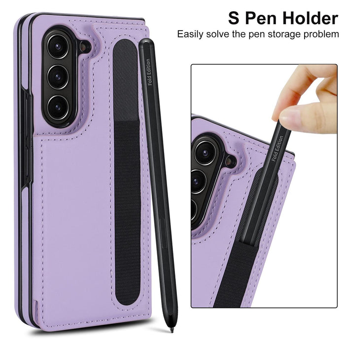 For Samsung Galaxy Z Fold7 5G Full Coverage Fold Double Buckle Pu Phone Case With Pen Slots