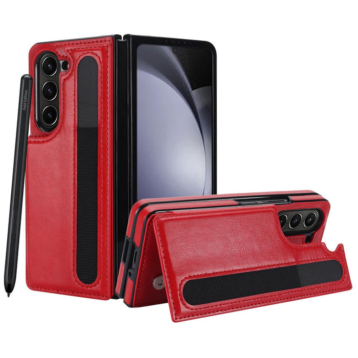 For Samsung Galaxy Z Fold7 5G Full Coverage Fold Double Buckle Pu Phone Case With Pen Slots