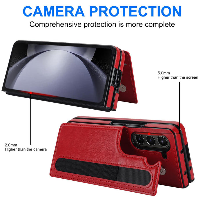 For Samsung Galaxy Z Fold7 5G Full Coverage Fold Double Buckle Pu Phone Case With Pen Slots