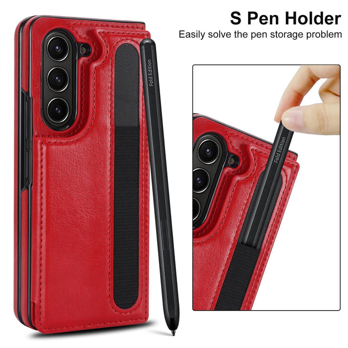 For Samsung Galaxy Z Fold7 5G Full Coverage Fold Double Buckle Pu Phone Case With Pen Slots