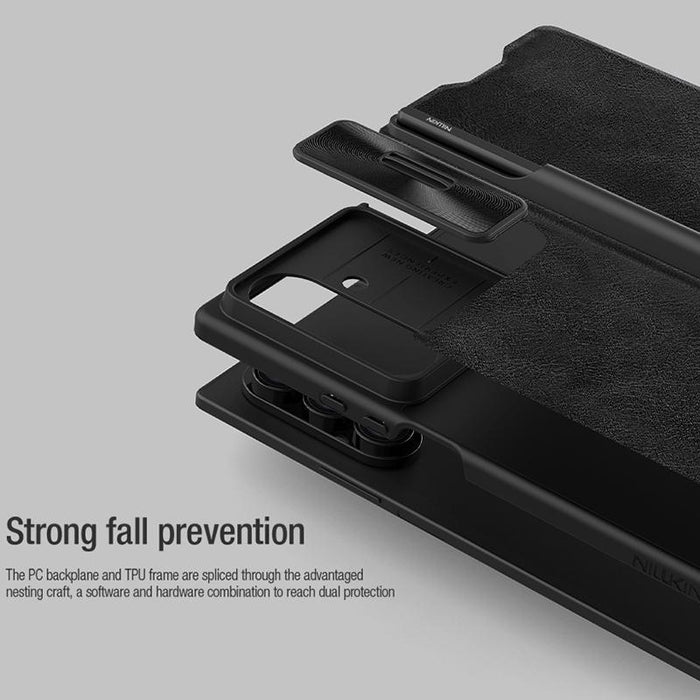 For Samsung Galaxy Z Fold7 5G Qin Series Pro Sliding Camera Cover Design Leather Phone Case With Stylus