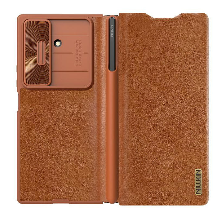 For Samsung Galaxy Z Fold7 5G Qin Series Pro Sliding Camera Cover Design Leather Phone Case With Stylus