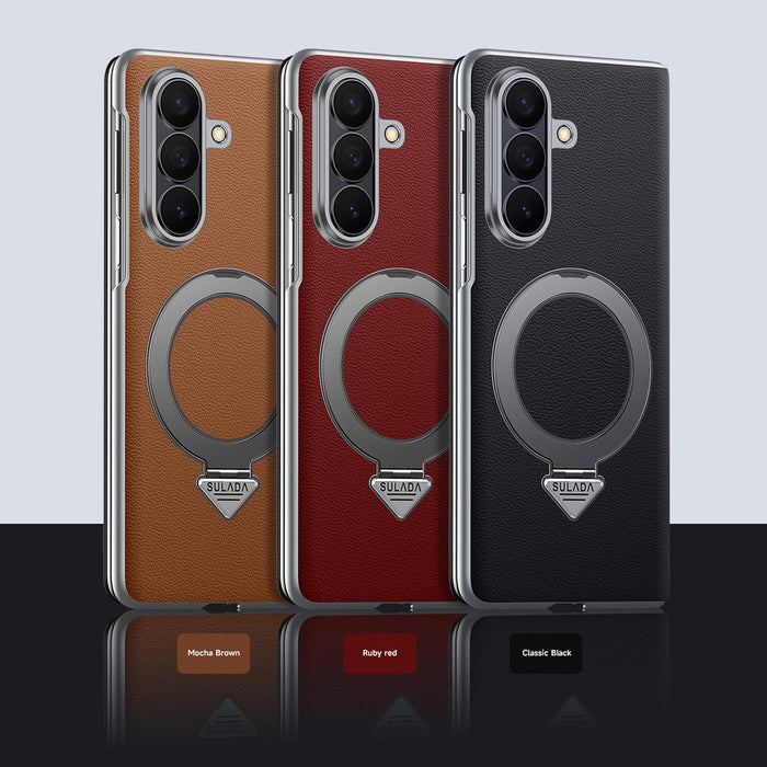 For Samsung Galaxy Z Fold7 5G Sulada Smart View Window Magsafe Magnetic Holder Leather Phone Case