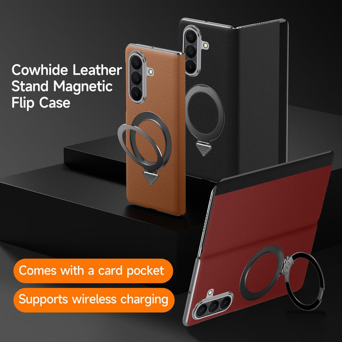 For Samsung Galaxy Z Fold7 5G Sulada Smart View Window Magsafe Magnetic Holder Leather Phone Case