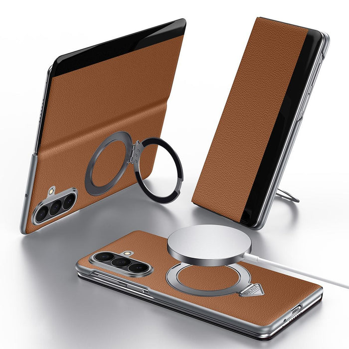 For Samsung Galaxy Z Fold7 5G Sulada Smart View Window Magsafe Magnetic Holder Leather Phone Case