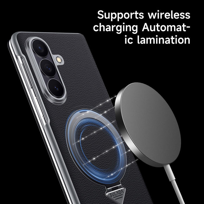 For Samsung Galaxy Z Fold7 5G Sulada Smart View Window Magsafe Magnetic Holder Leather Phone Case