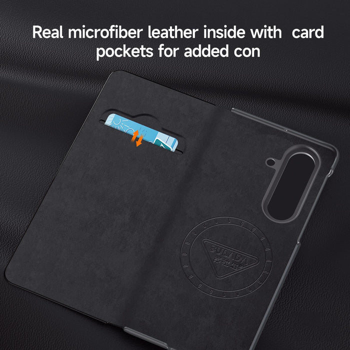 For Samsung Galaxy Z Fold7 5G Sulada Smart View Window Magsafe Magnetic Holder Leather Phone Case