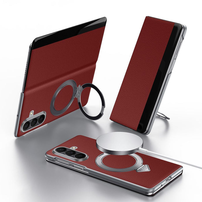 For Samsung Galaxy Z Fold7 5G Sulada Smart View Window Magsafe Magnetic Holder Leather Phone Case