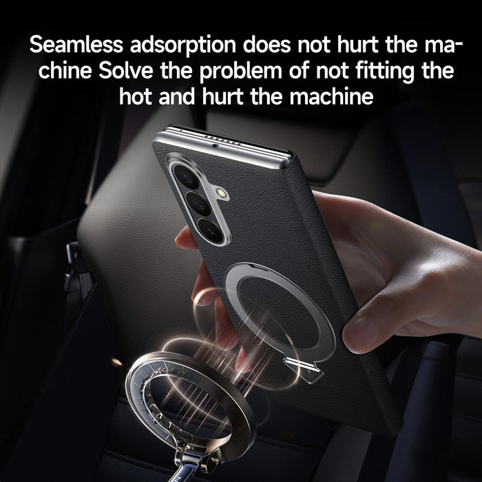 For Samsung Galaxy Z Fold7 5G Sulada Smart View Window Magsafe Magnetic Holder Leather Phone Case