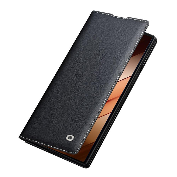 For Samsung Galaxy Z Fold7 5G Qialino Plain Weave Texture Genuine Leather Phone Case Black