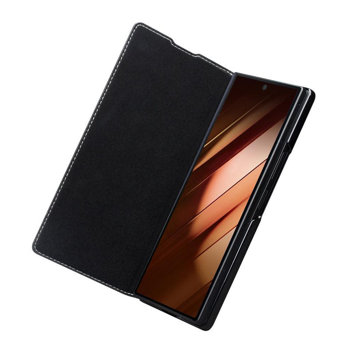 For Samsung Galaxy Z Fold7 5G Qialino Plain Weave Texture Genuine Leather Phone Case Black
