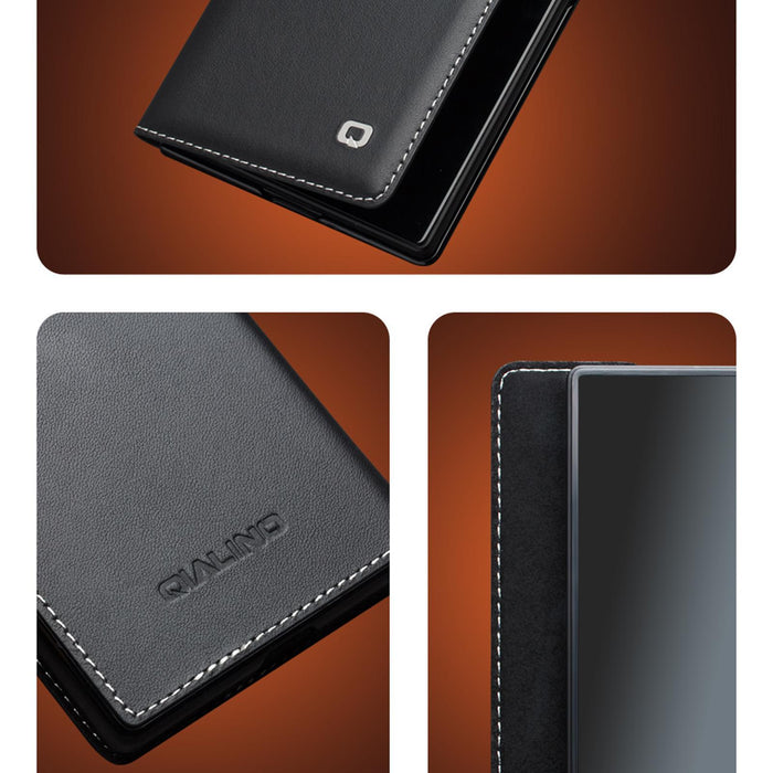 For Samsung Galaxy Z Fold7 5G Qialino Plain Weave Texture Genuine Leather Phone Case Black