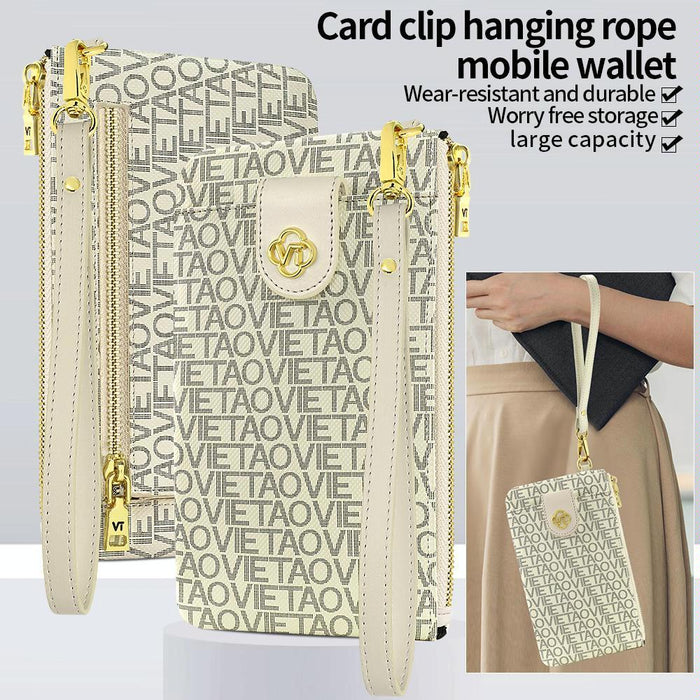 Vt-Zp-242 Multifunctional Leather Phone Bag With Lanyard Creamy White