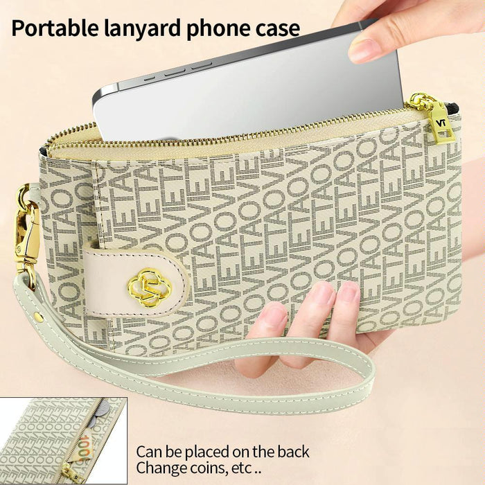 Vt-Zp-242 Multifunctional Leather Phone Bag With Lanyard Creamy White